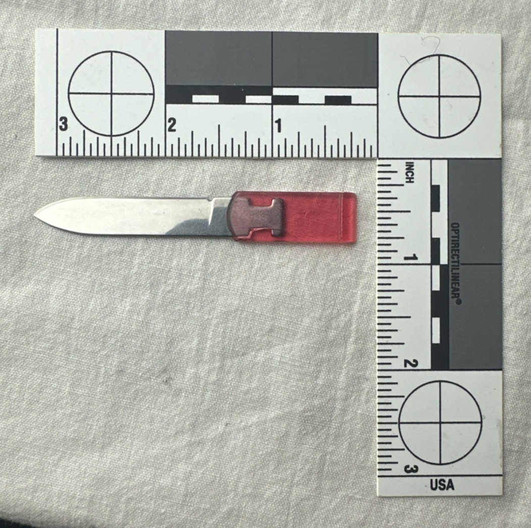 Vintage Brookstone Credit Card Size Multi Tool Knife Scissors File Tweezers Red