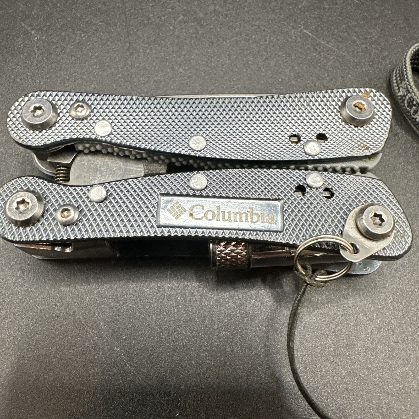 Colombia Pocket Pliers Keychain Bottle Opener Outdoor Camp Tool Flashlight Gray