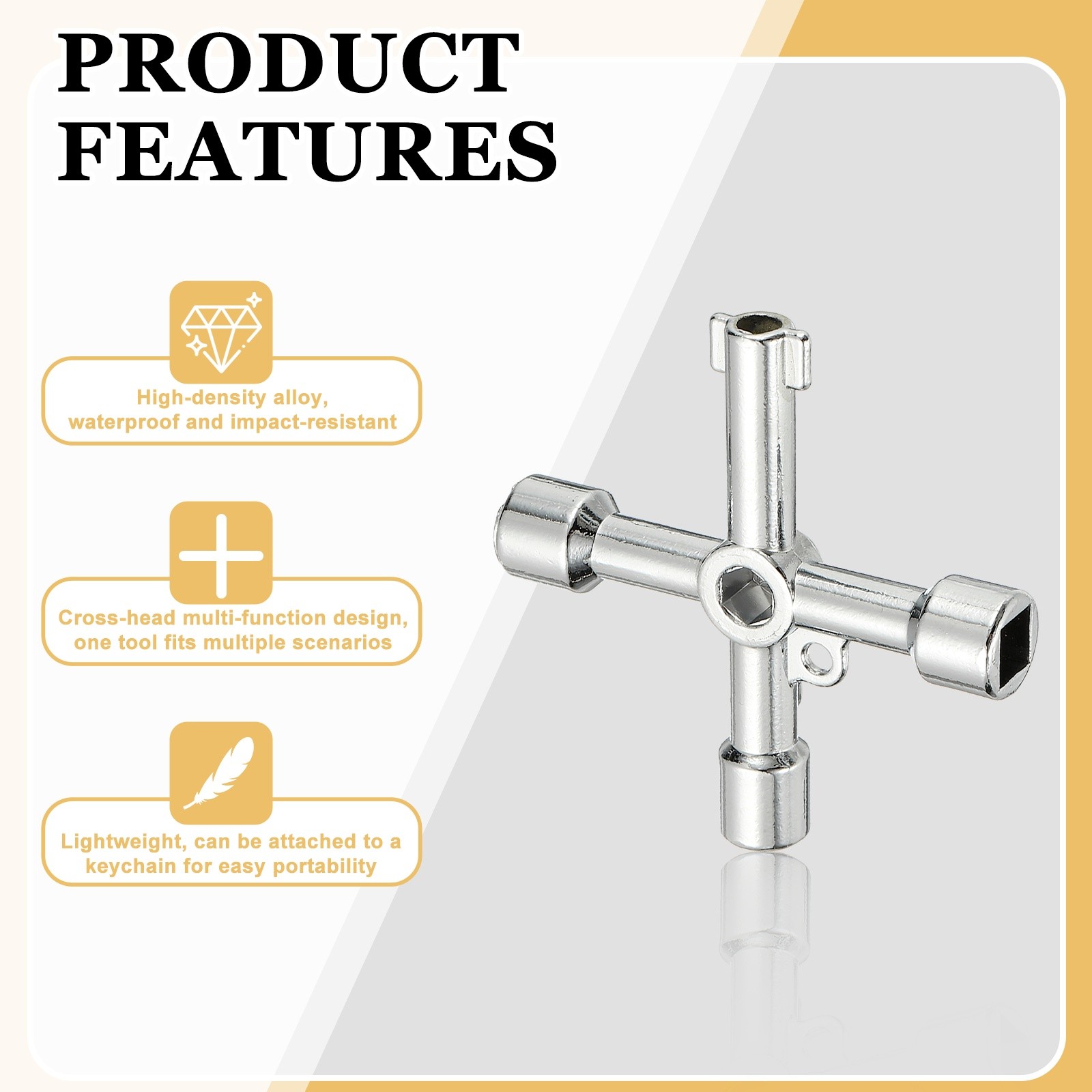 Pack of 2 Zinc Alloy 4 in 1 Universal Utility Key Silver, Style D
