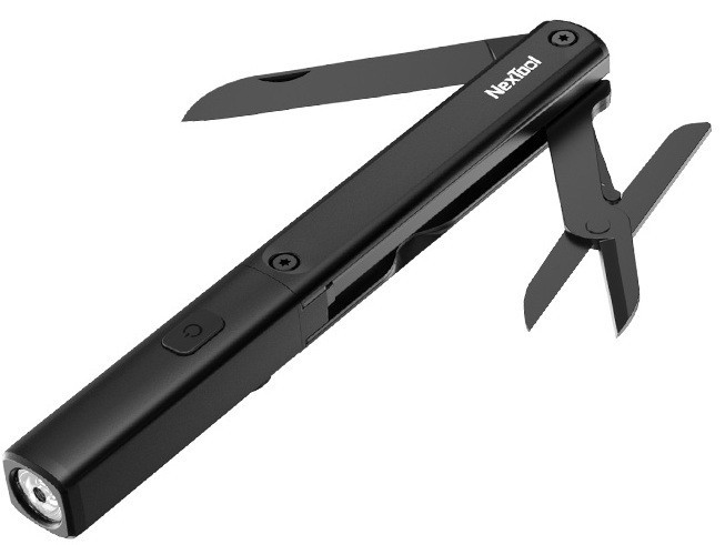 NexTool Multi Functional Pen Tool Small Blade Scissors Light Black Aluminum Body