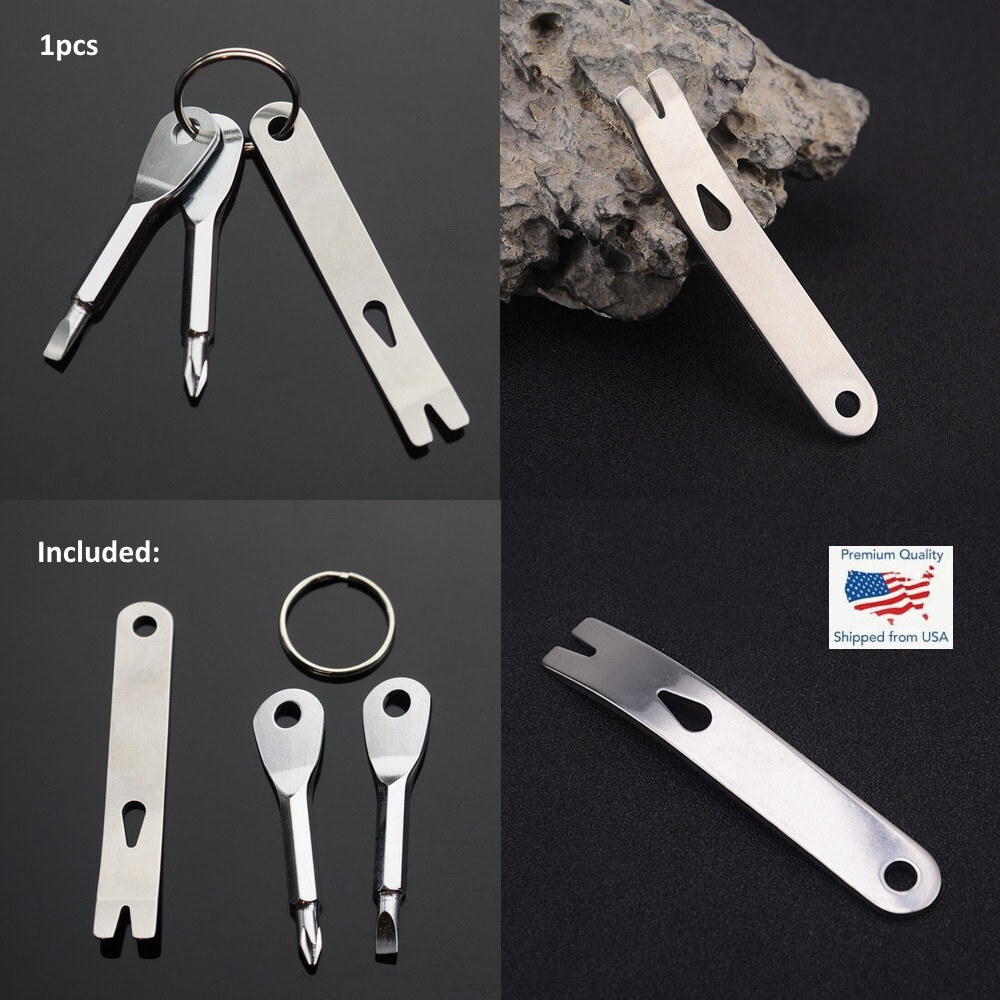2pcs Combo – Crowbar & Key Screwdrivers Keychain Carabiner Clip EDC – Silver
