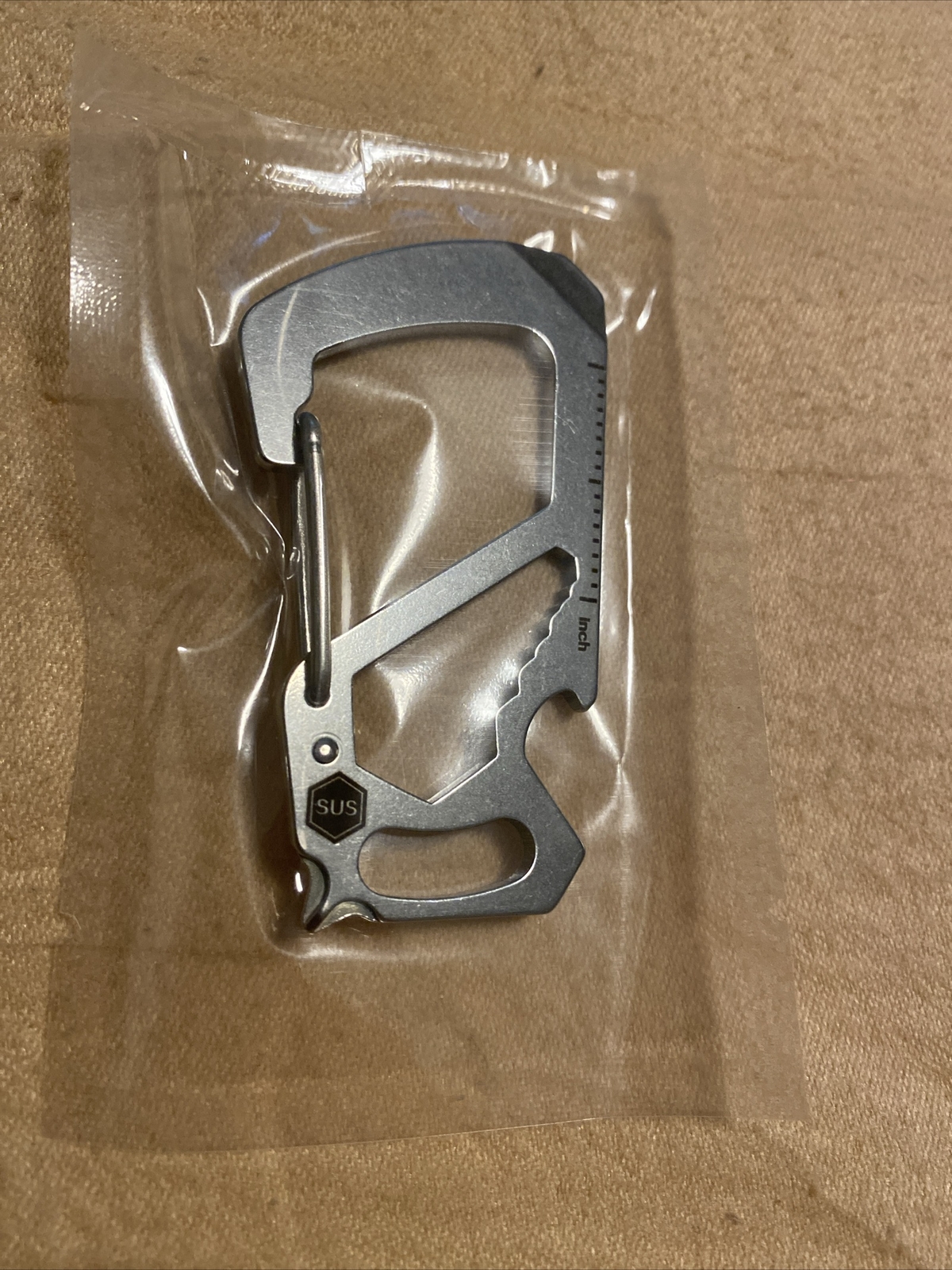 KeyUnity KS00 Silver Carabiner Clip Multitool Stainless Steel 7 Tools in 1 New