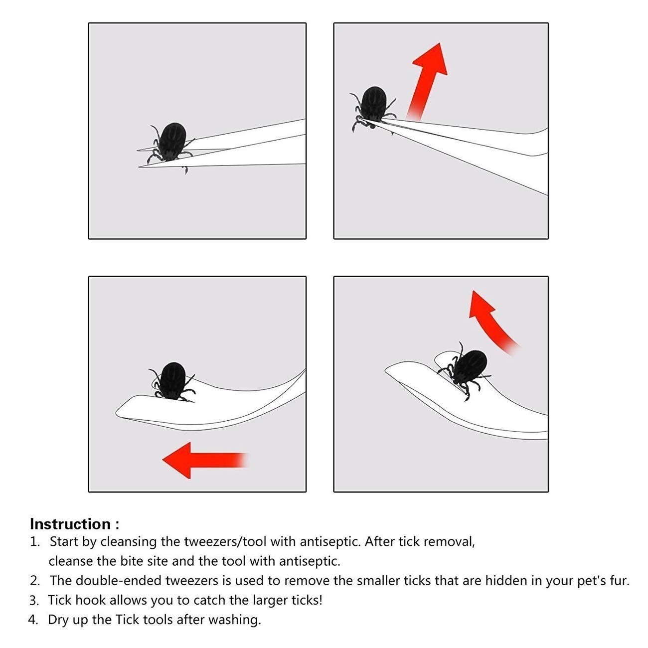 Juego de 3 herramientas para quitar garrapatas de acero inoxidable para gatos y