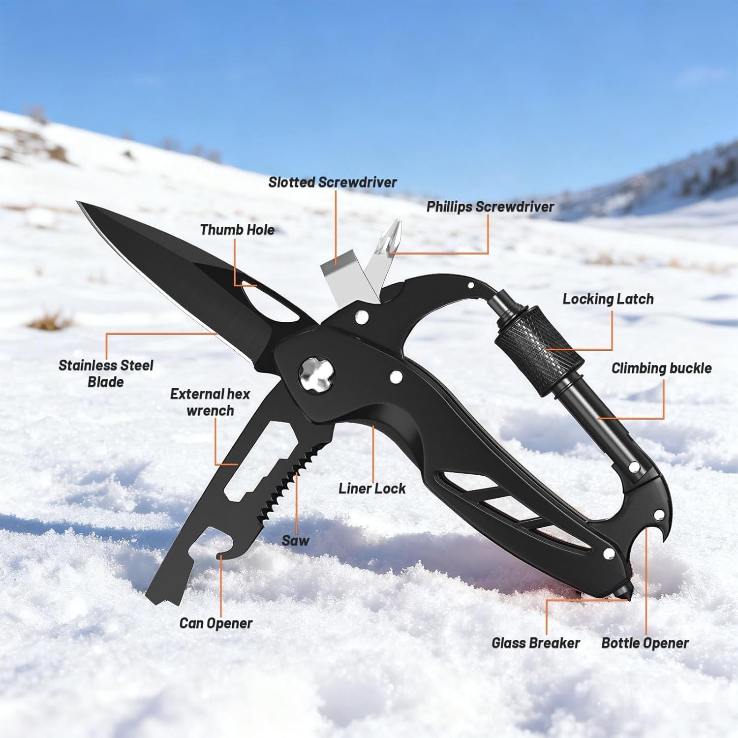 Compact 9-in-1 EDC Multitool with Pocket Knife: Ideal for Camping & Hiking Gifts