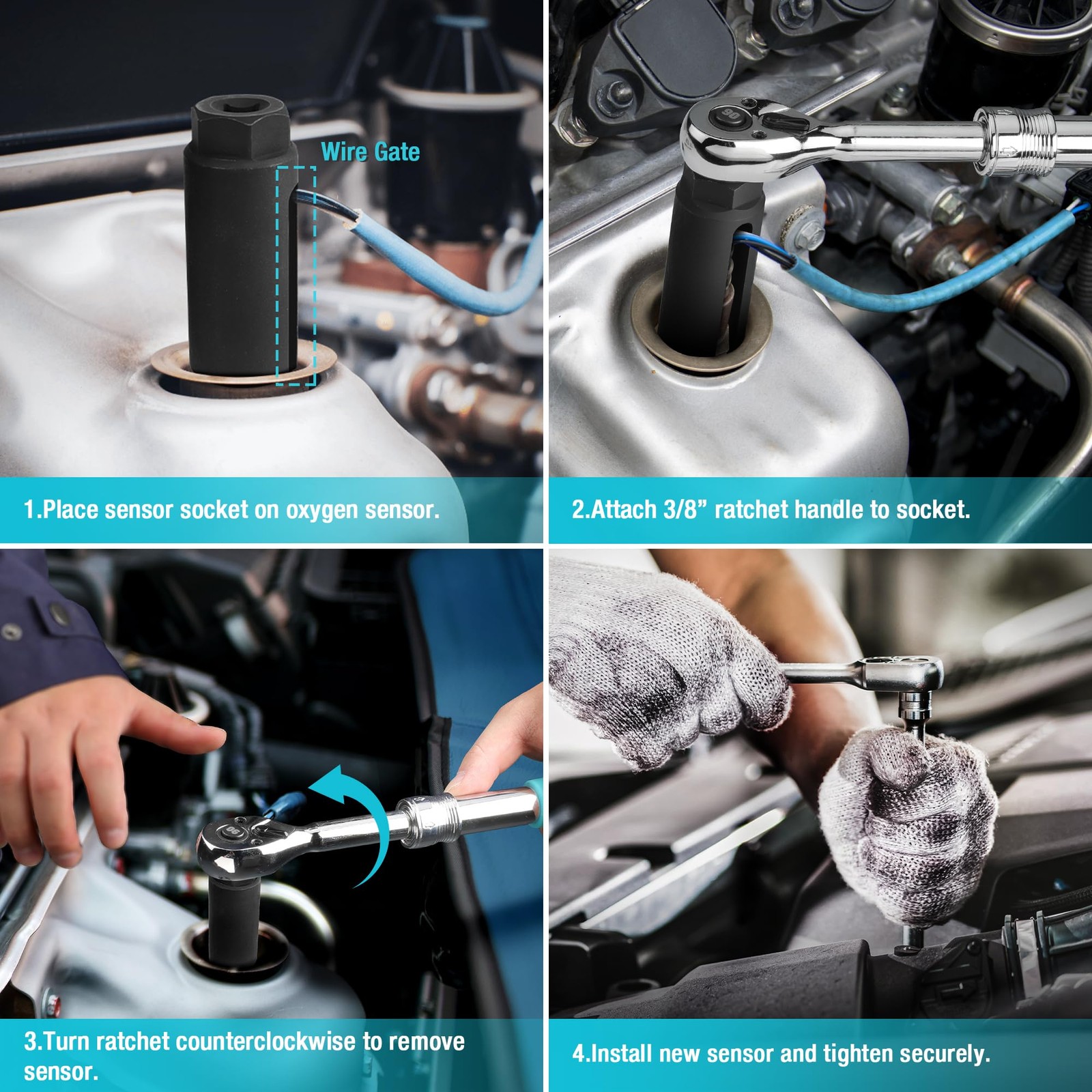 O2 Oxygen Sensor Socket 3/8″ Drive x 7/8″22mm, Oxygen Sensor Remover Tool Chr…