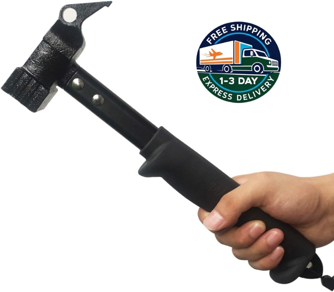 Martillo de camping resistente con extractor de estacas para carpas (negro)