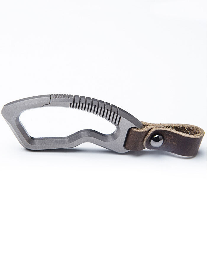 Titanium Alloy + Leather Keychain Carabiner Removable Pendant Crowbar EDC Tool