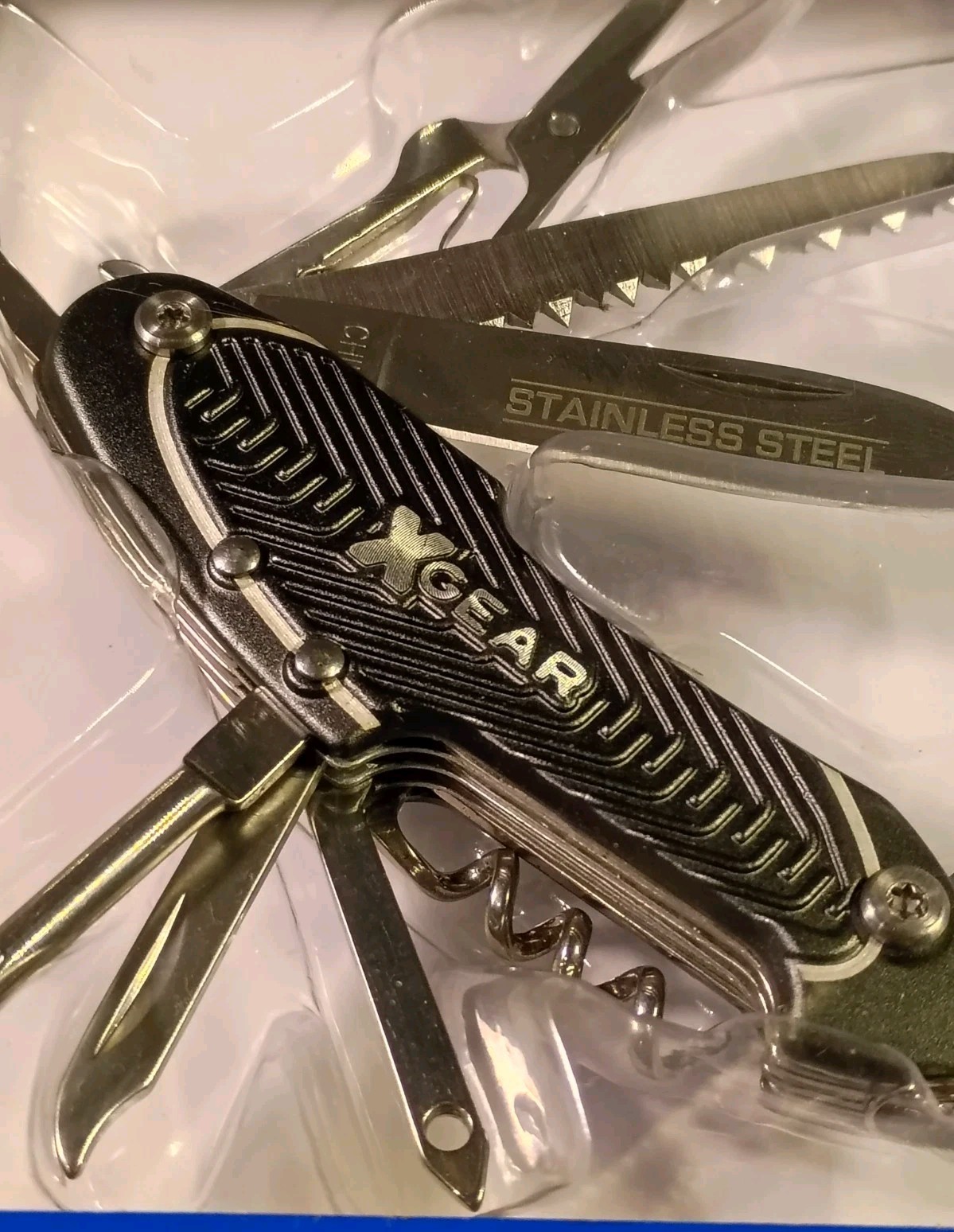 X Gear – Deluxe Tool- Pocket Knife – 10 Tools – Stainless Steel – Black Style