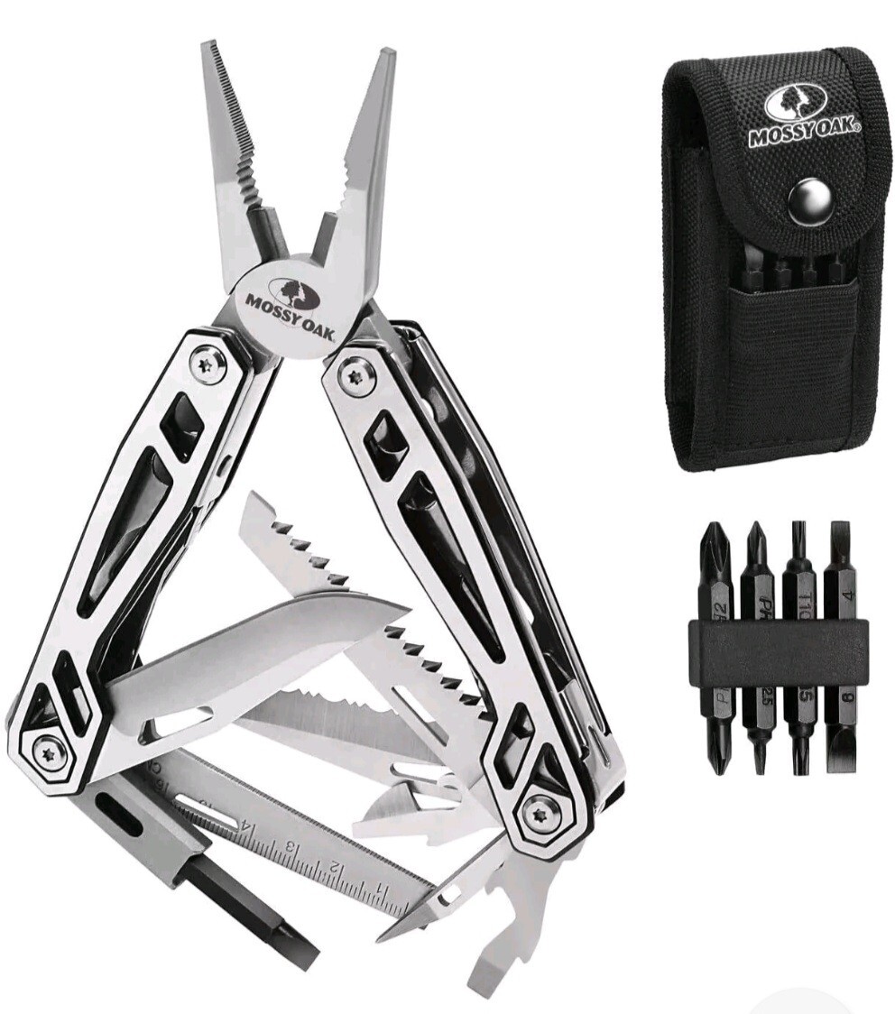MOSSY OAK Multitool, 21-in-1 Black/Stainless Steel Multi Tool Pocket Knife