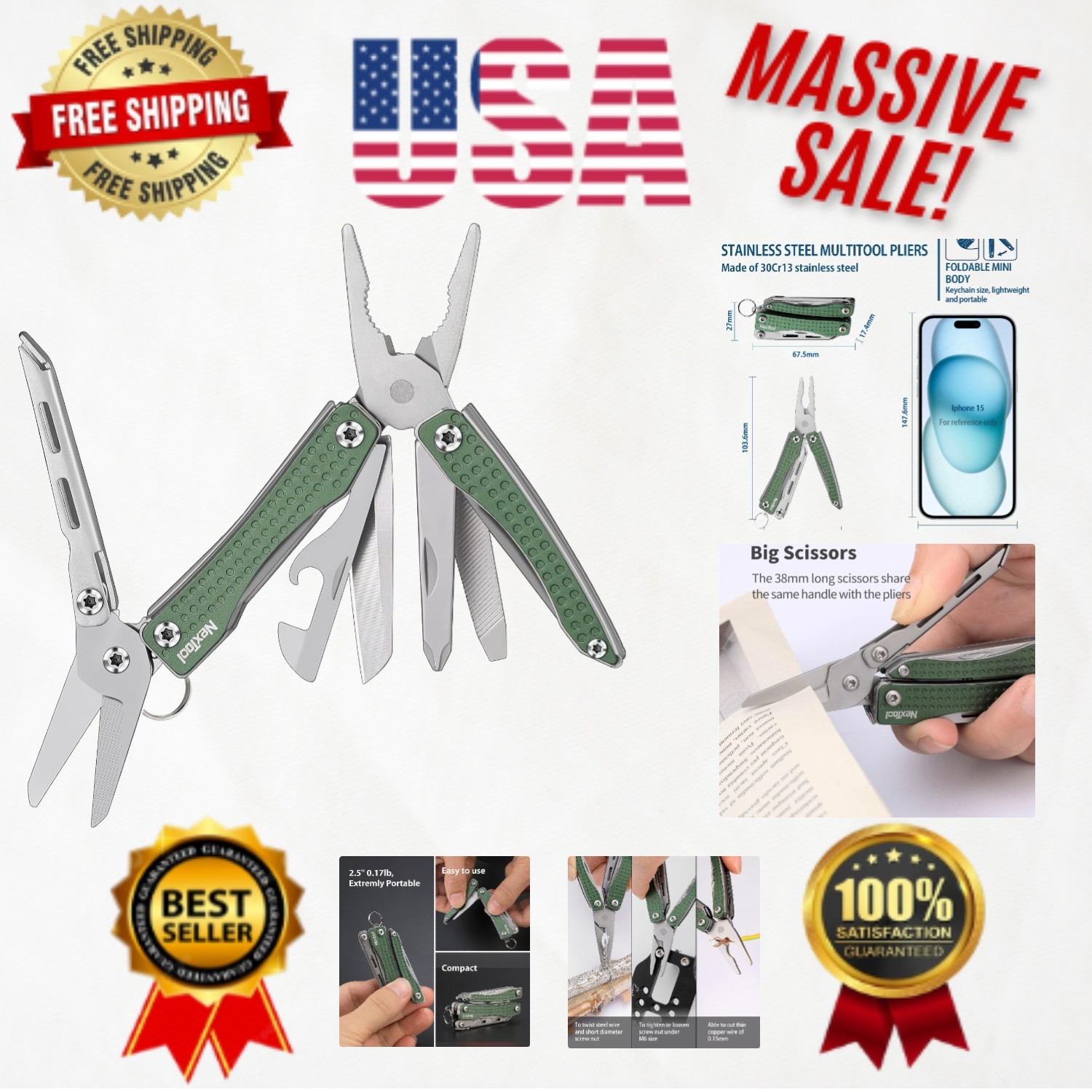 Compact 10-in-1 Pocket Knife Multitool with Keychain – Perfect Father’s Day Gift