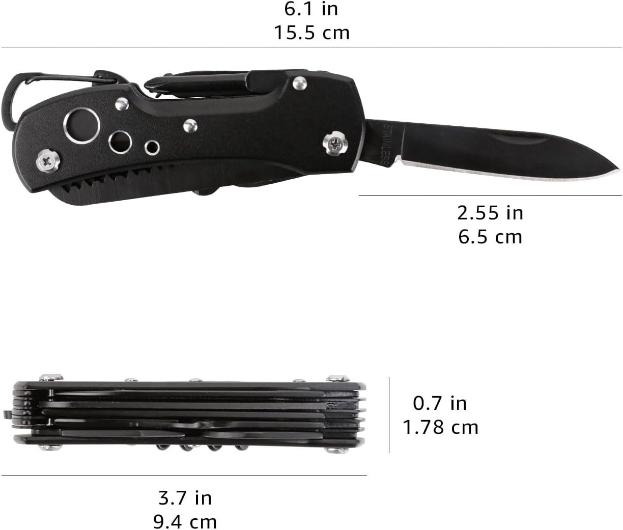 15-in-1 Stainless Steel Multitool Pocket Knife with Sheath for Hiking, Campin…
