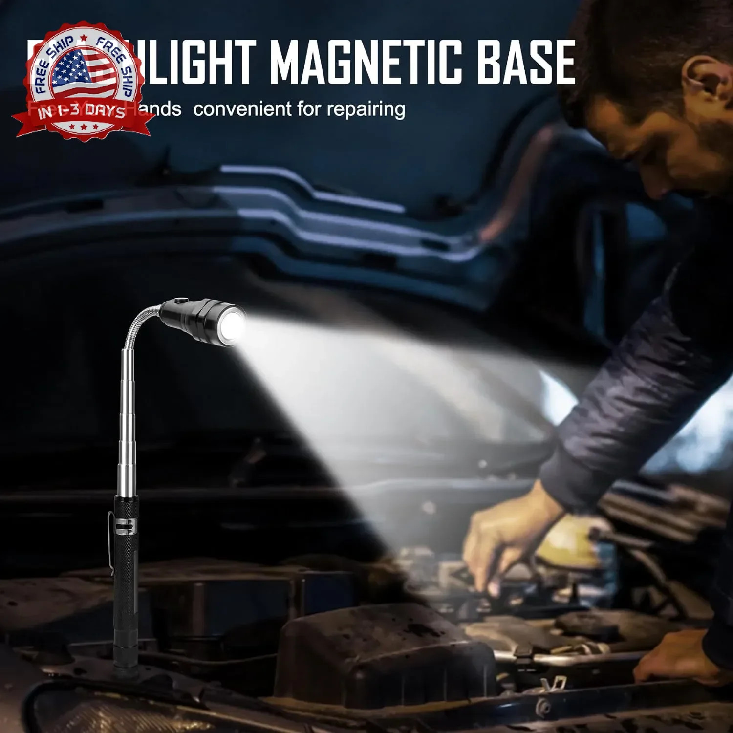 Magnetic Flashlight Fathers Day Dad Gifts for Men: Extendable Magnet Pickup Tool