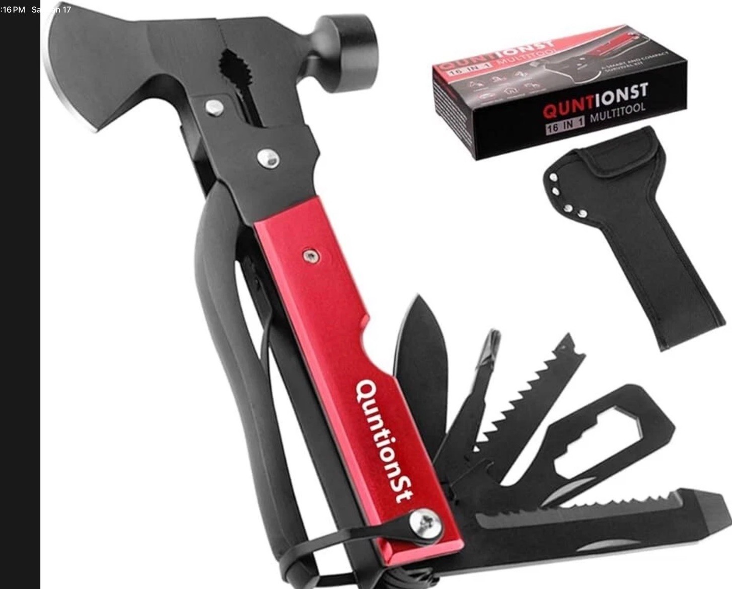 NEW Quntionst 16-In-1 Camping Emergency Survival Multitool + Sheath BLACK & RED