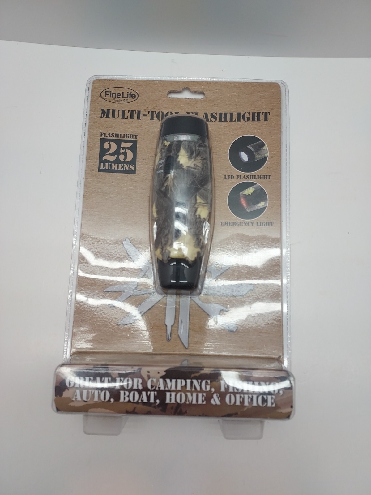 Fine Life Multi Tool Flashlight 25 Lumens Camo LED 13 Tools – Camping / Home Use