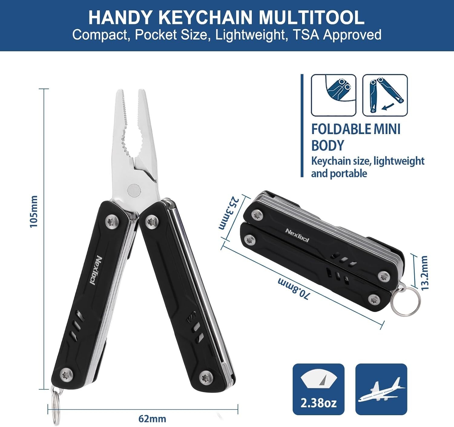 Keychain Multitool, 9 in 1 Mini Multitool with Nose Pliers Scissors SIM Extrac