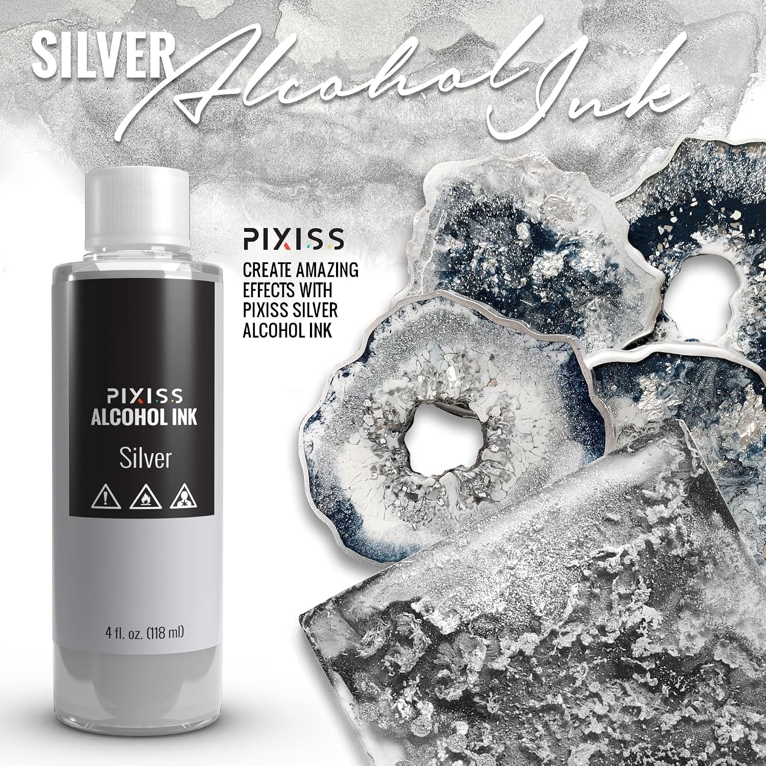 Silver & Gold Alcohol Ink Resin 4oz Metallic Colors