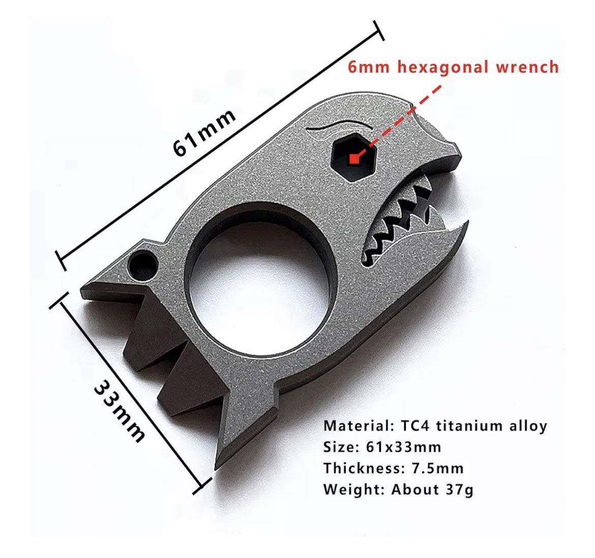 Titanium Alloy Pocket Tool Shark Shape Bottle Opener Hexagon Wrench Keychain EDC