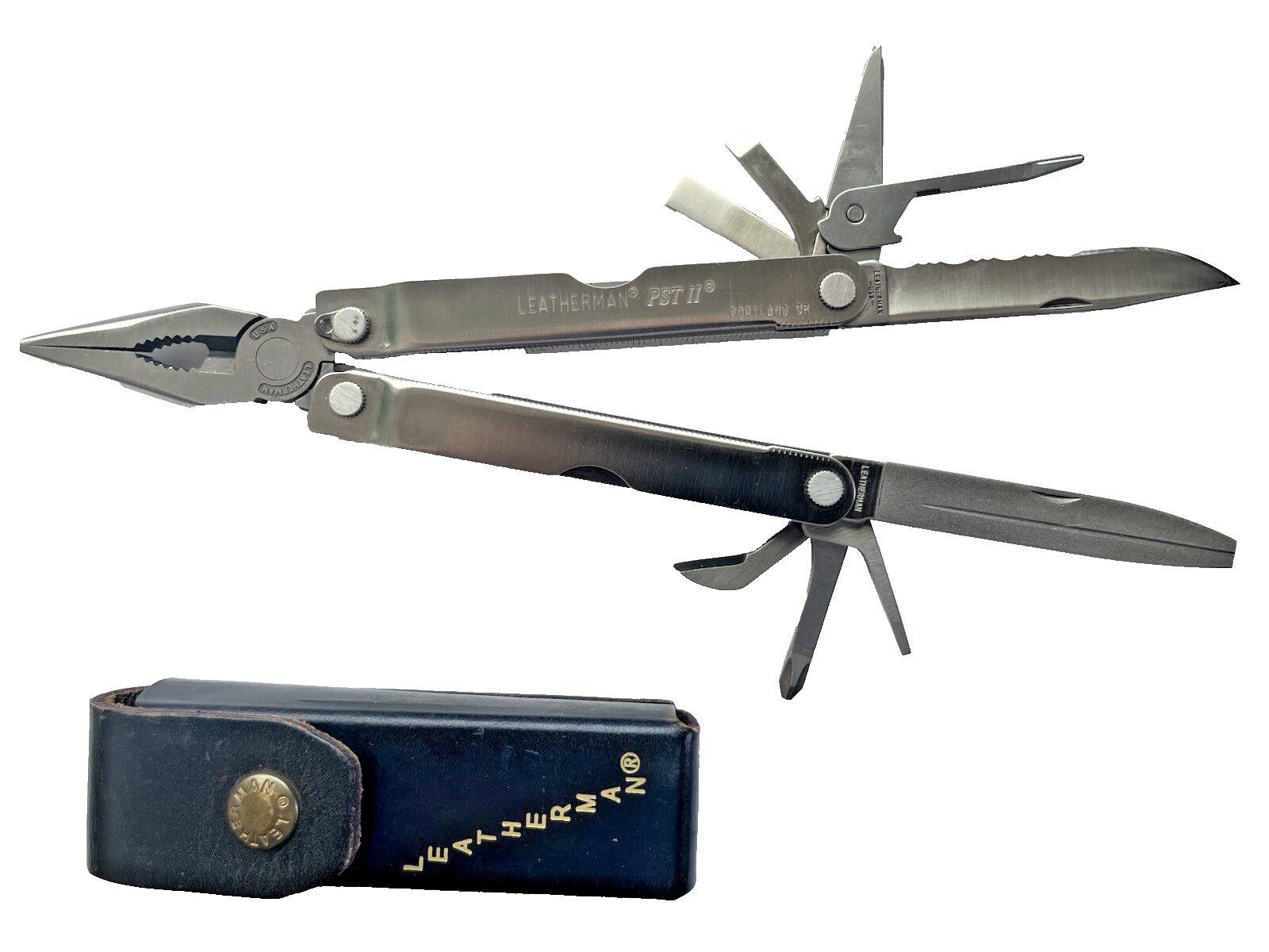 Vintage 1996 Leatherman USA PST II Stainless Steel Folding Multi-Tool & Pouch