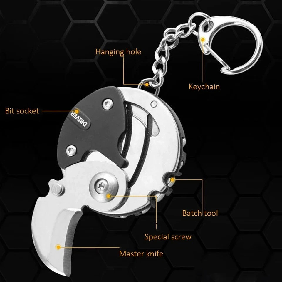 Multifunction Keychain Screwdriver Hex Coin Folding EDC Tool Mini Knife