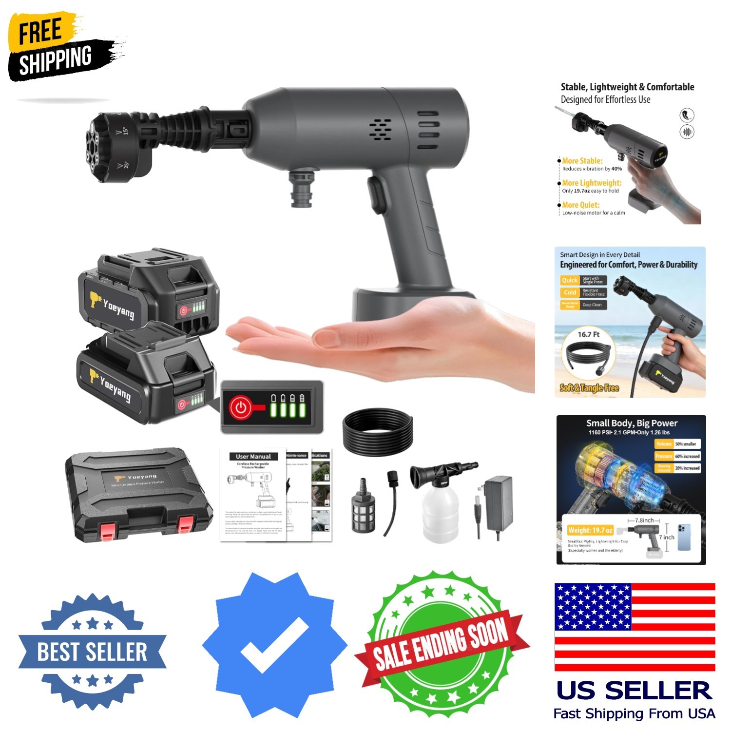 Portable Handheld Cleaning Tool, Lightweight Compact Spray Tool with 6-in-1 N…