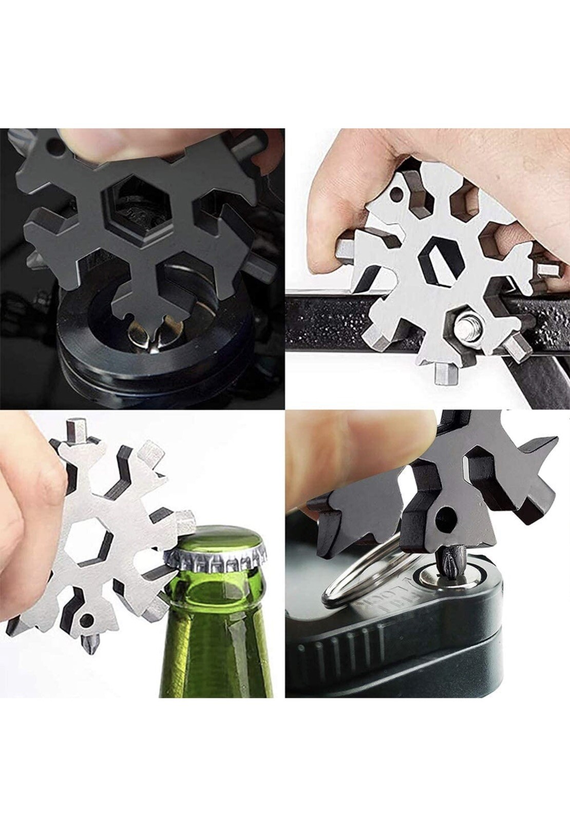 2 -18 In 1 MultiTool Portable Stainless Snowflake Shape Key Chain Screwdriver US