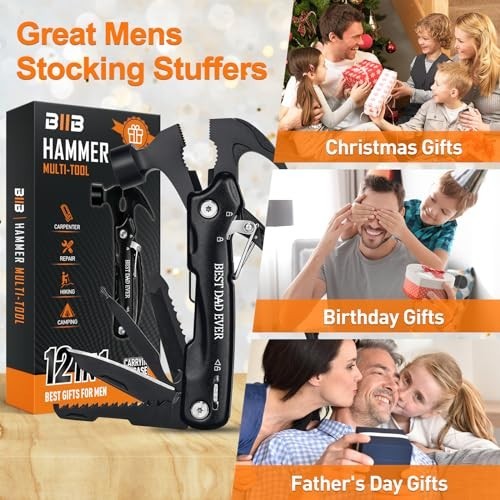 12-in-1 Hammer Multitool – Camping Essentials, Gifts for Men & Dads, Survival Ge