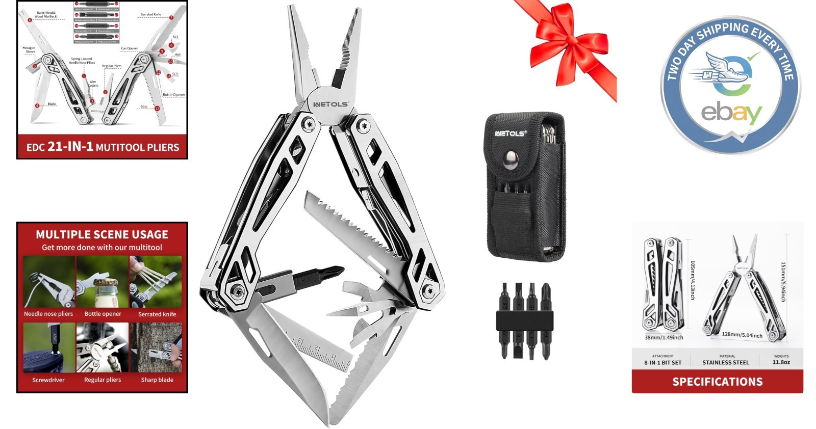 21-in-1 Stainless Steel Multitool with Self-locking Design – Perfect Gift for…