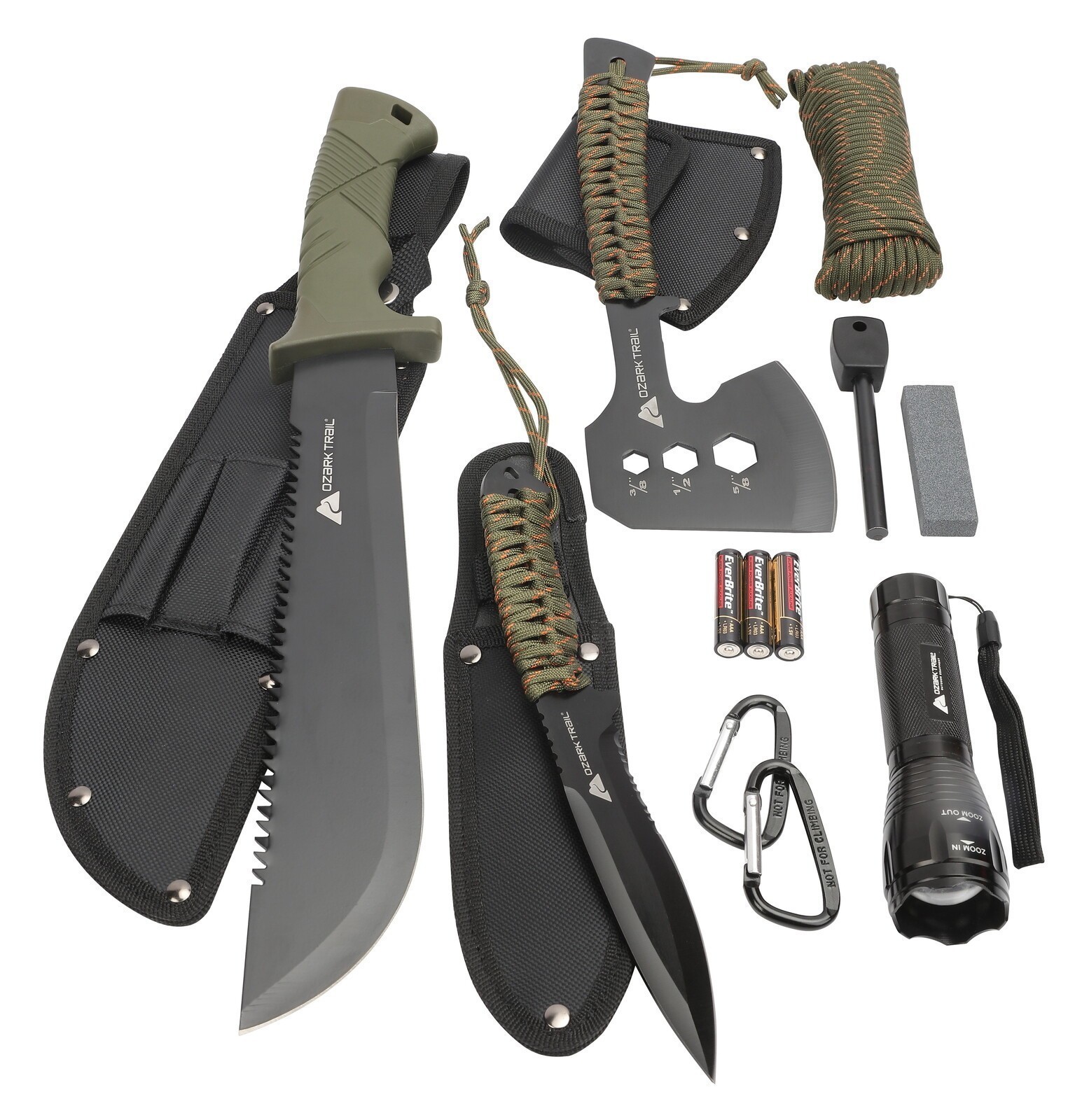 12 Pack Camping Tool Set with LED Aluminum Focusing Flashlight 10″ Machete Knife