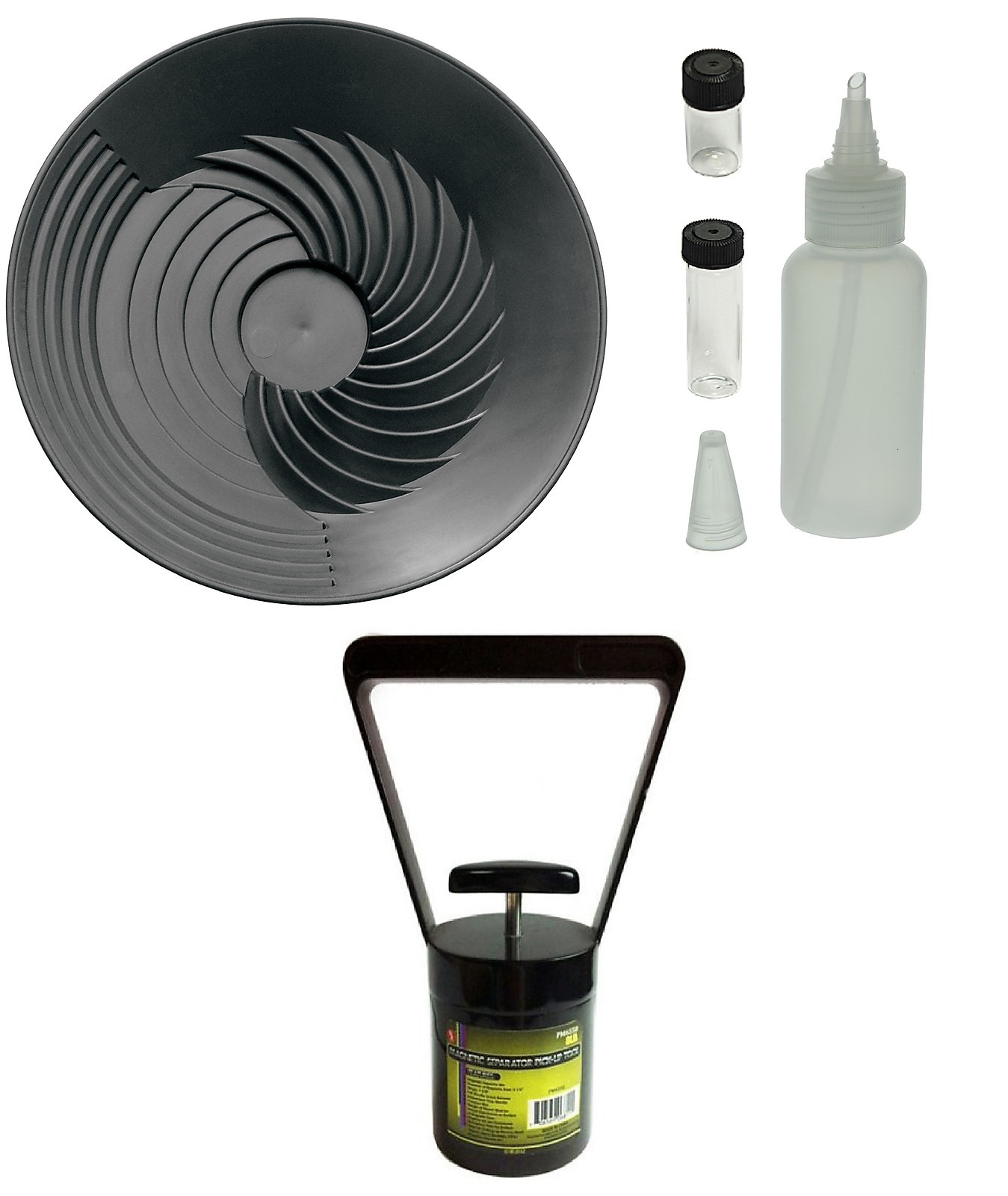 Turbopan BLACK 10″ Gold Pan/Snuffer/Vials/Black Sand Magnet Panning Prospecting