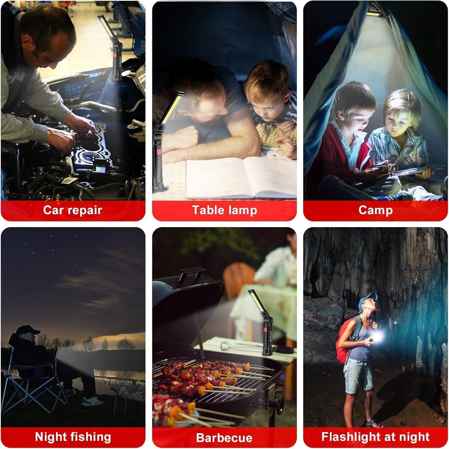 Magnetic Rechargeable Work Light with 360° Rotation & 5 Lighting Modes – 3PCS