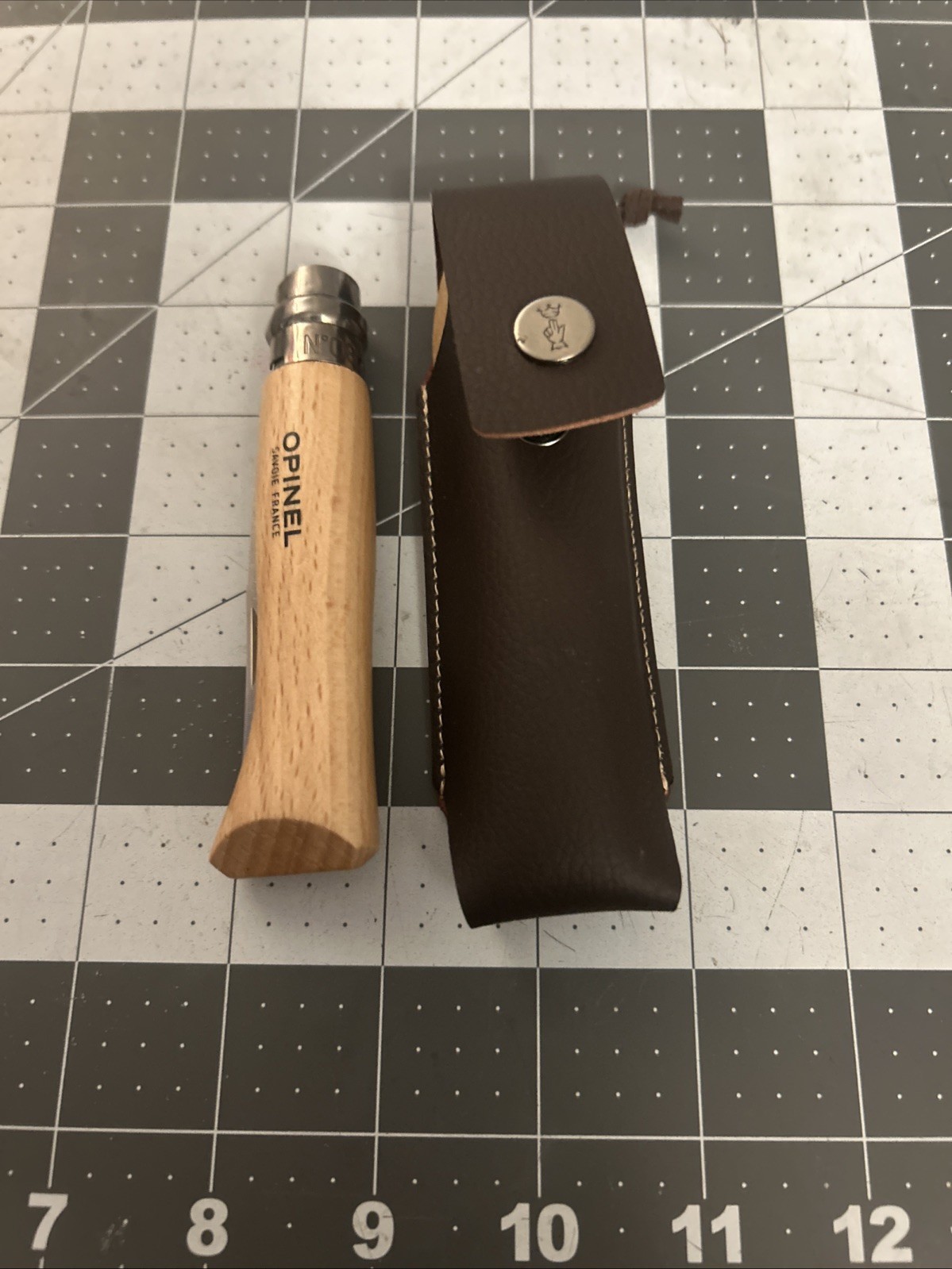 OPINEL No. 08 Stainless Steel With Leather Sheath INOX Number 8 Engraved Handle