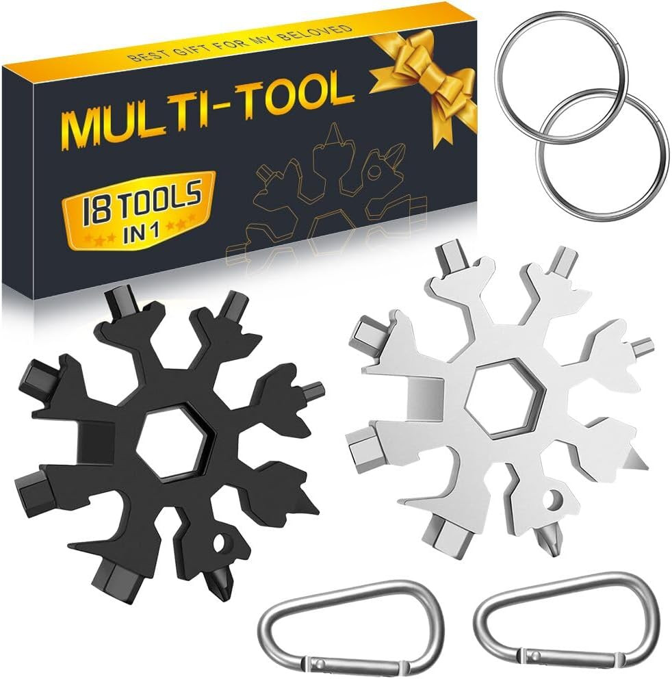 Stocking Stuffers for Men – Snowflake 18 in 1 Multitool Christmas Gifts, 2 Pack