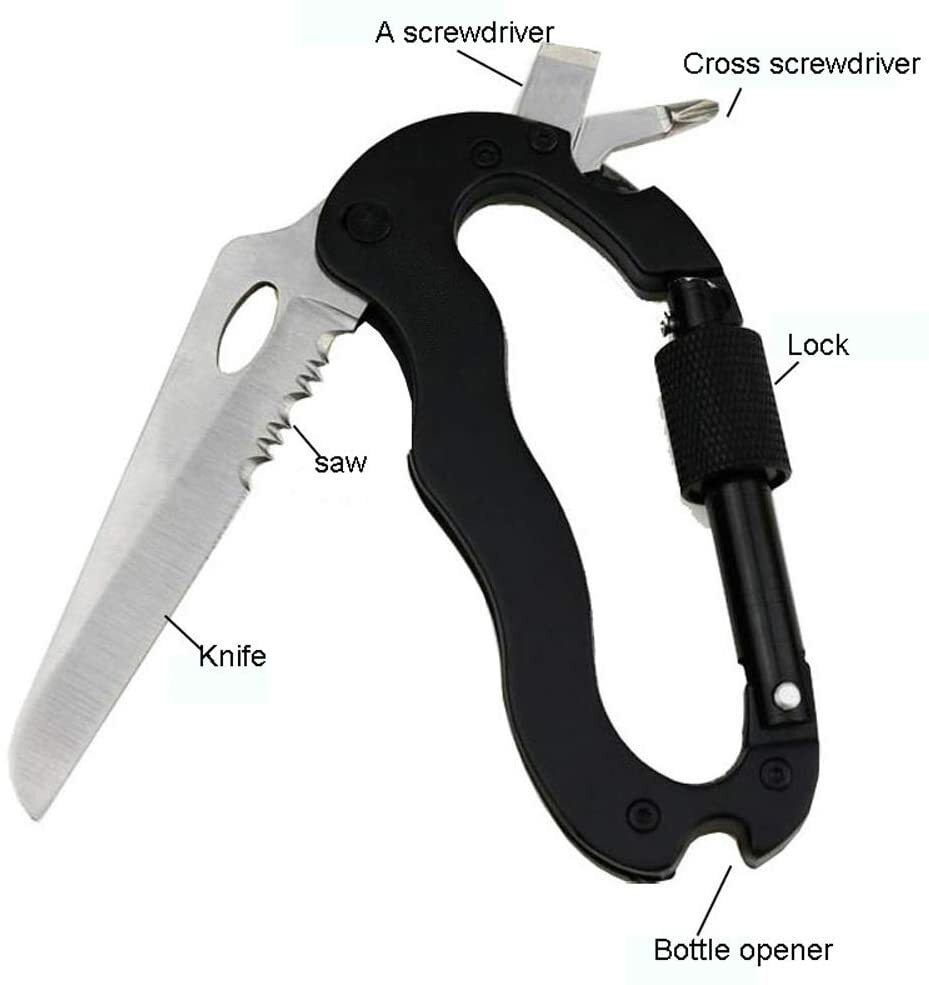 Survival Camping EDC Gear Multi-Tool Carabiner Keychain Key Holder Screwdriver
