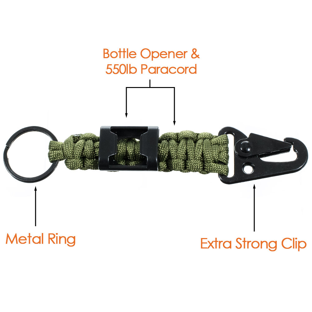 2 Pack 550 Paracord Bottle Opener Keychain – Heavy Duty Metal Clip & Key Ring