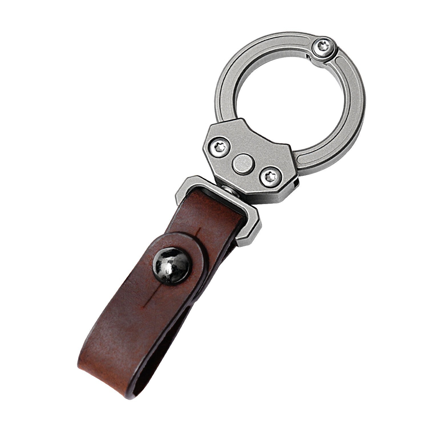 Titanium Alloy + Leather Portable Car Universal Keychain EDC Hanging Buckle Tool