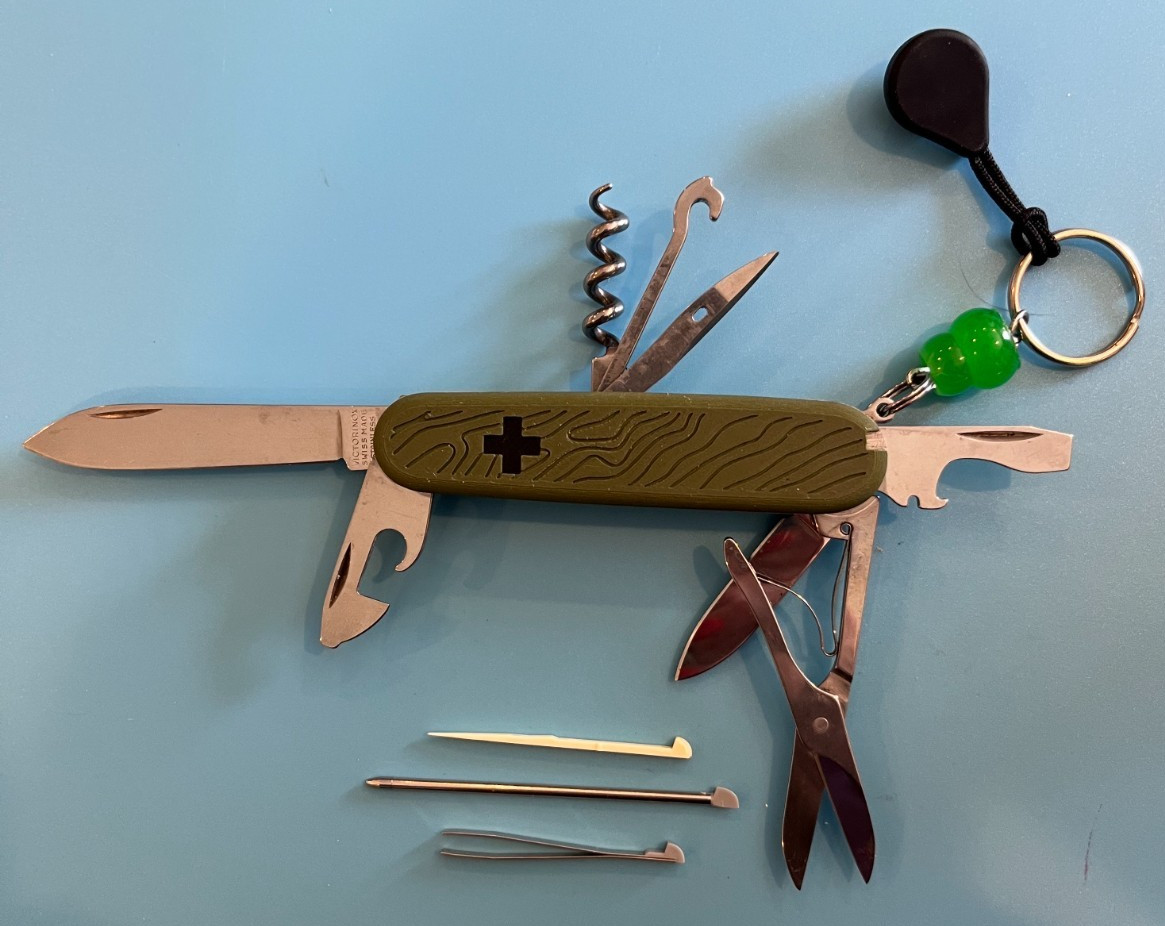 Victorinox + Custom Multitool, General Suisse bld, Army Grn w/ compass & glo-bd