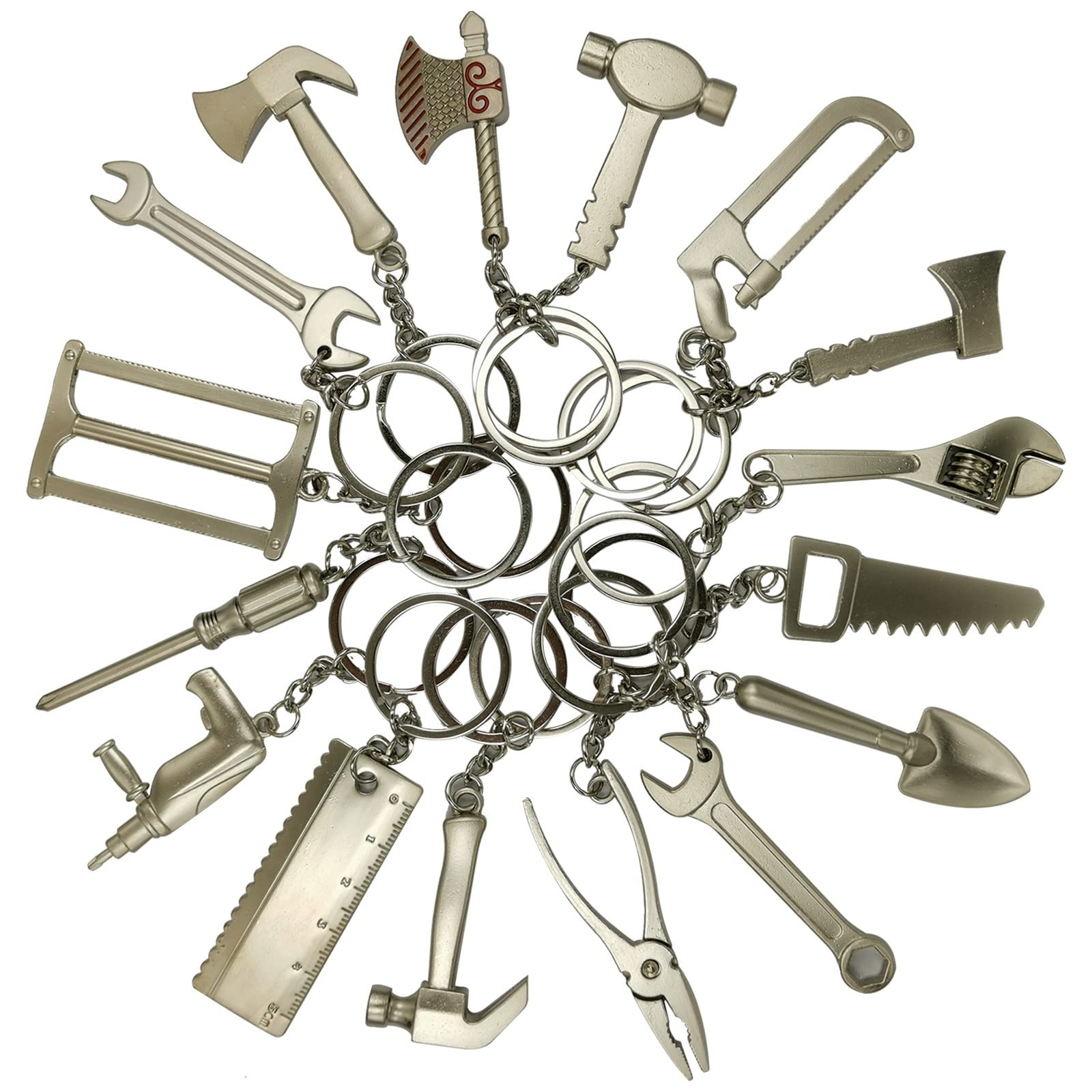 16-Piece Pretend Play Set Mini Construction Multi Tools Metal Keychains, Asso…