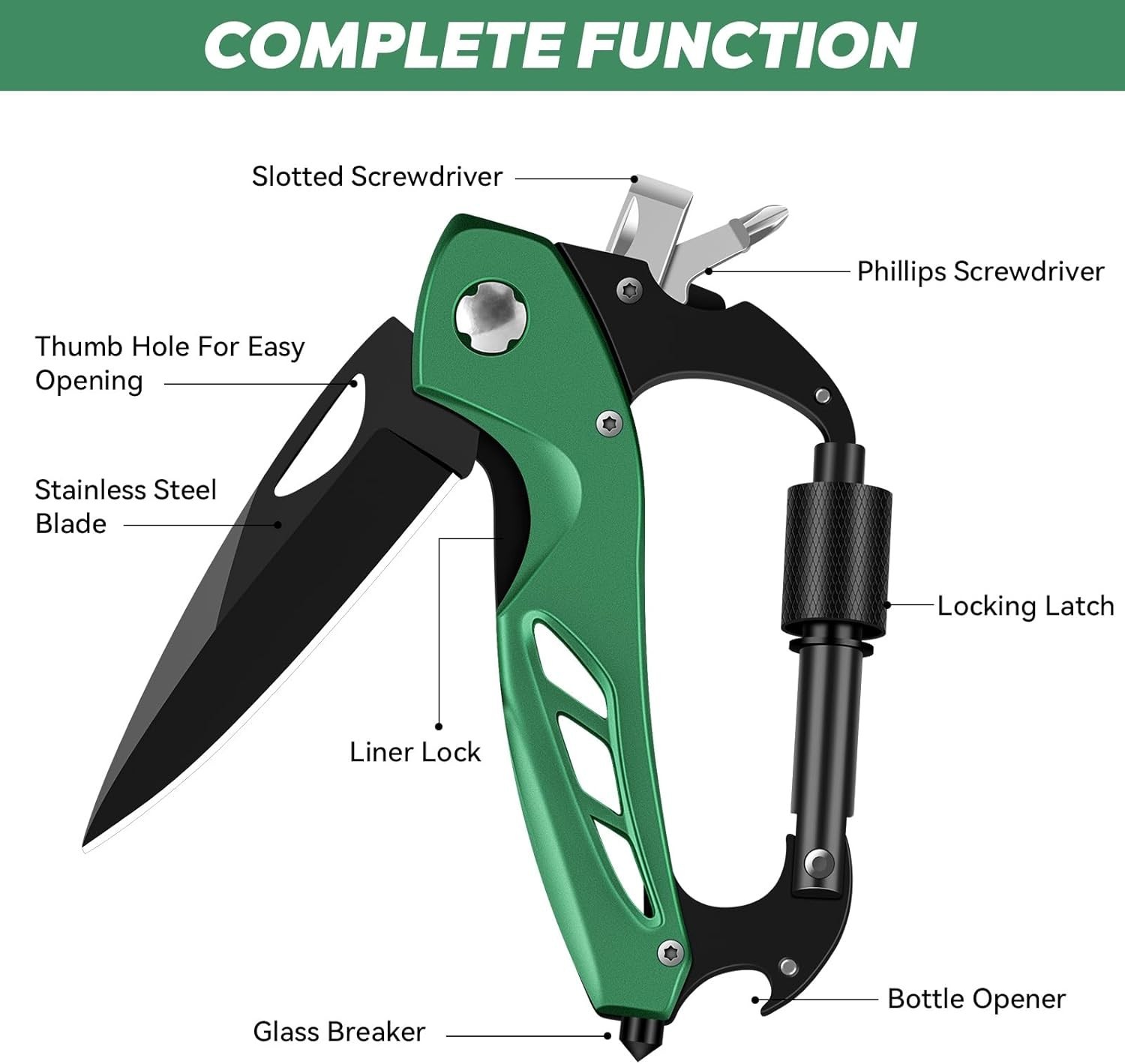 Multitool Carabiner W/ Pocket Knife Survival Gear Camping Hiking，EDC Carabiners