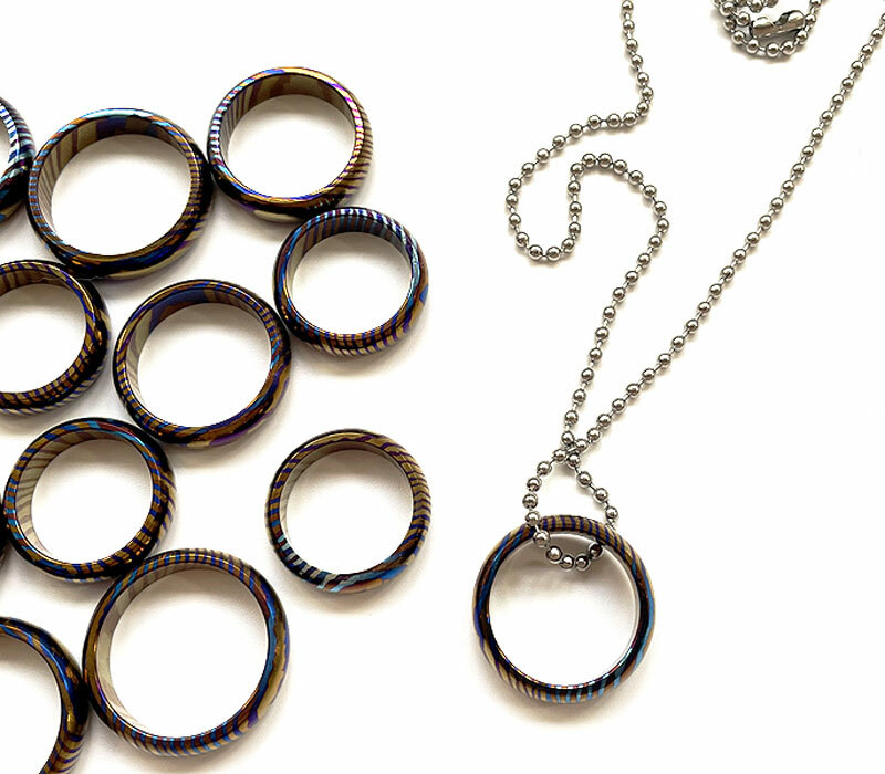 Titanium MokuTi Timascus Round Finger Ring Necklace Pendant Bead Decorative EDC