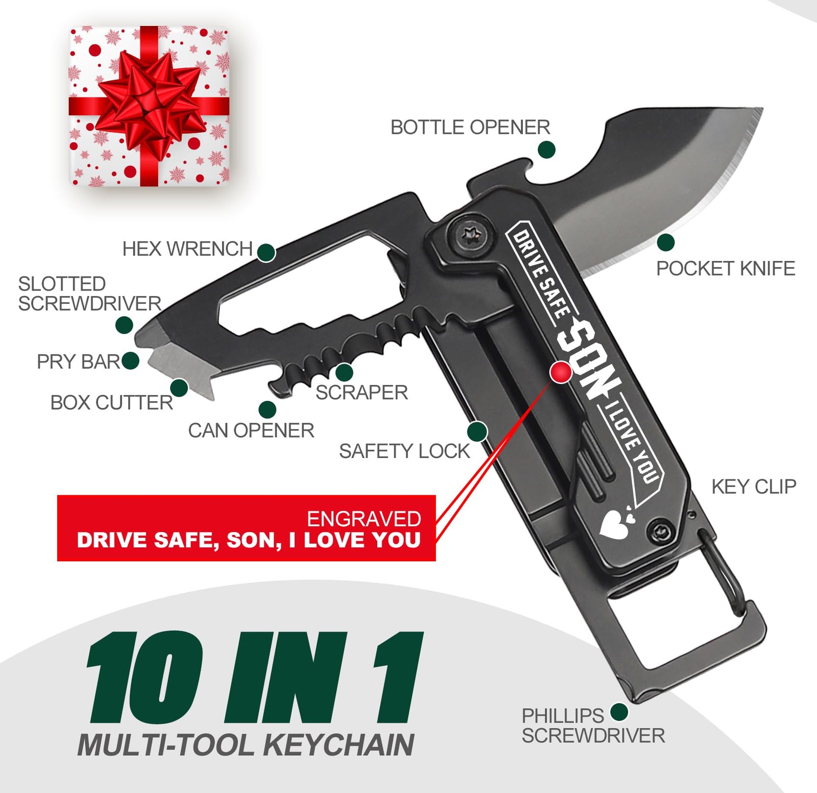 Gifts for Son – Son Gifts from Mom, Dad, Keychain Multitool with 1.8inch Blad…