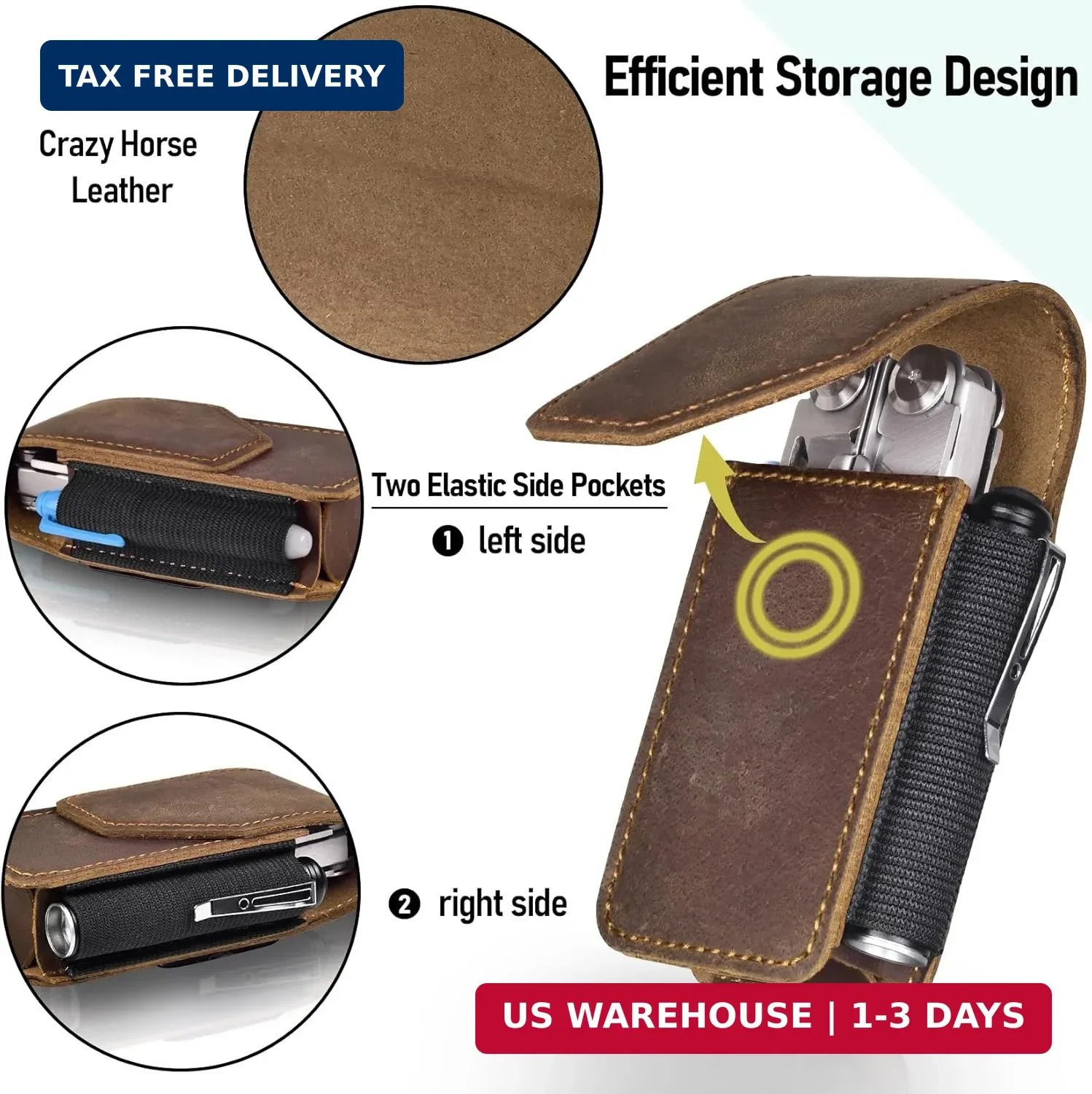 Leather Multitool Sheath Compatible with Leatherman Wave Plus Wingman Surge Reba