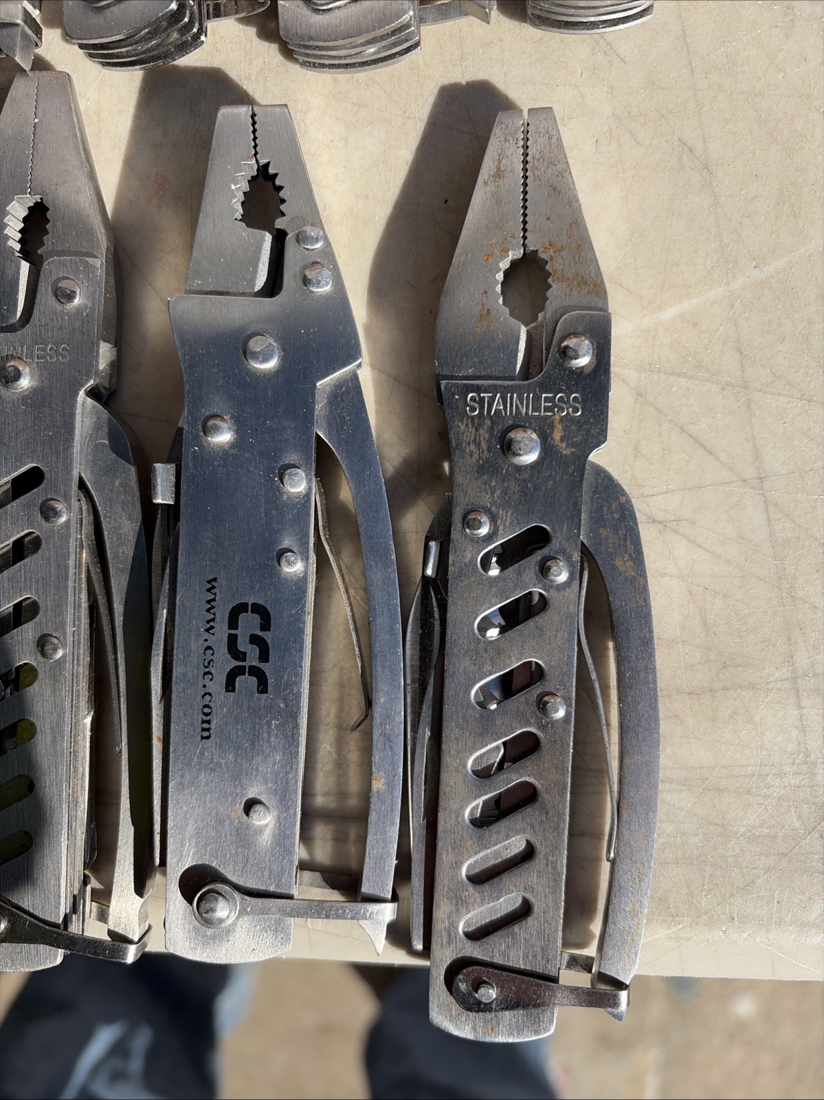 Lot Of 9 All Stainless Steel Pliers Multi Tool