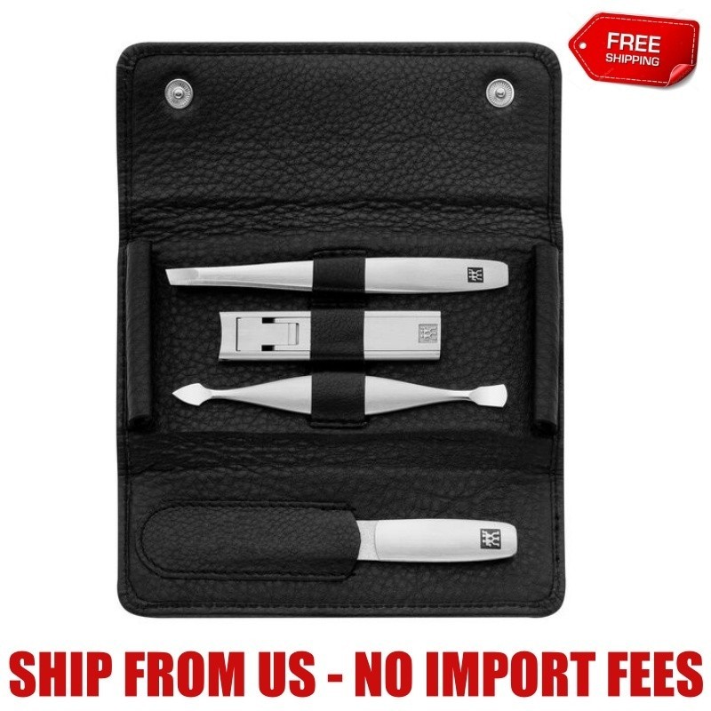 ZWILLING TWINOX 4-pc, Leather Travel Set With Snap Fastener Case, Black Matte