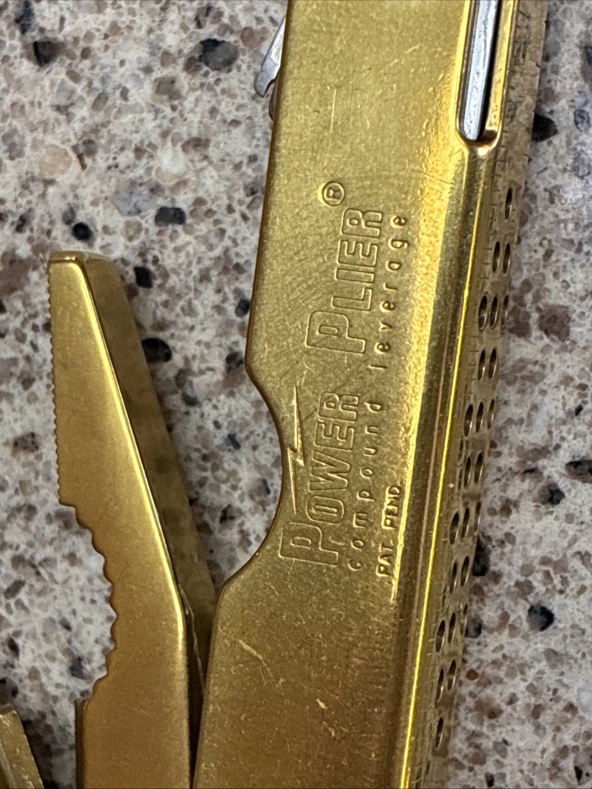 VINTAGE ORIGINAL SOG Power Plier Multi-Tool TiNi Gold w/ Leather Sheath NIB