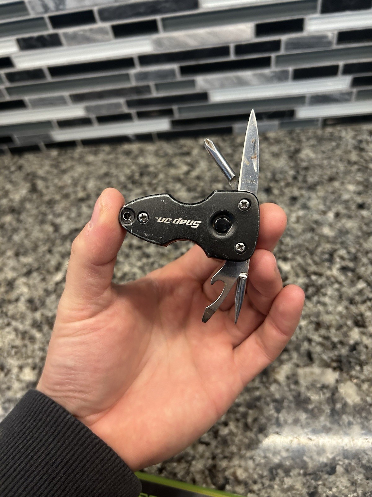 Snap-On Multi Tool Function Keychain Knife Black Bottle Opener