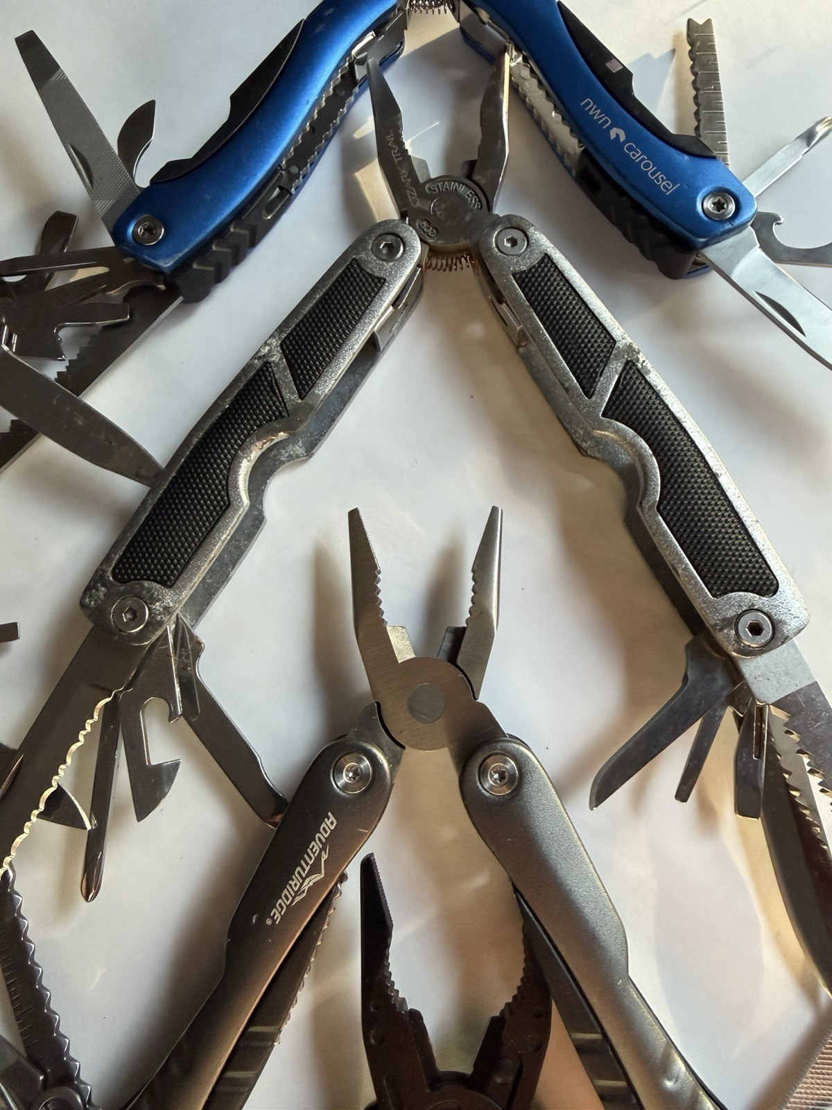 Big Lot of 10 Multi-Tools Pocket Knives, Various Brands inc Ozark Trail, Perwin