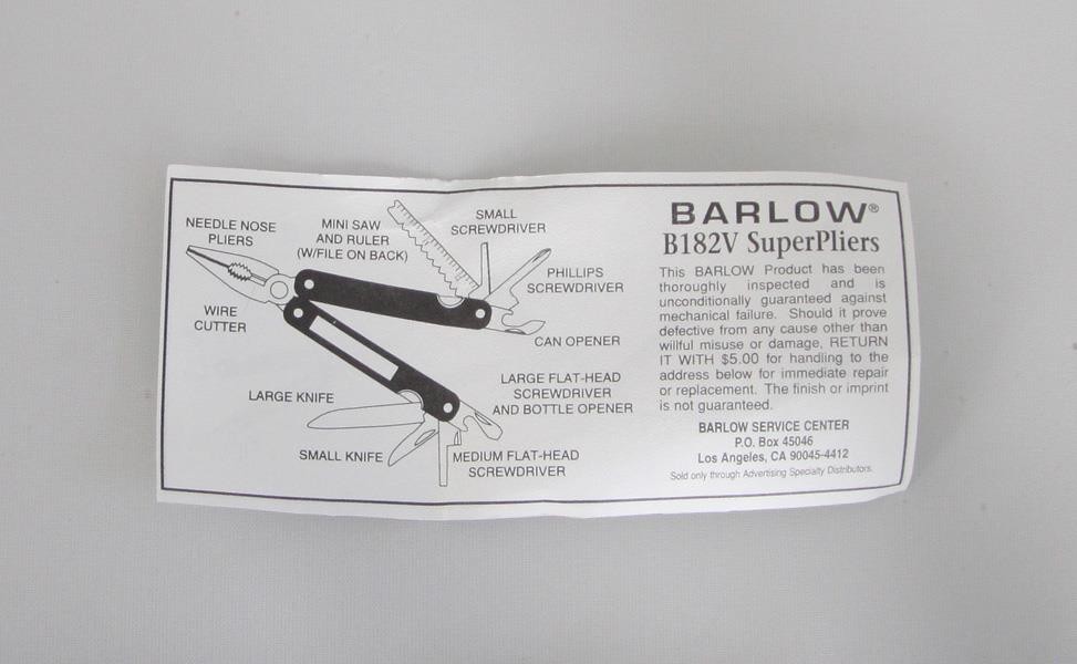 Barlow B182V SuperPliers Multi‑Tool, 11‑Function Stainless, New with Pouch