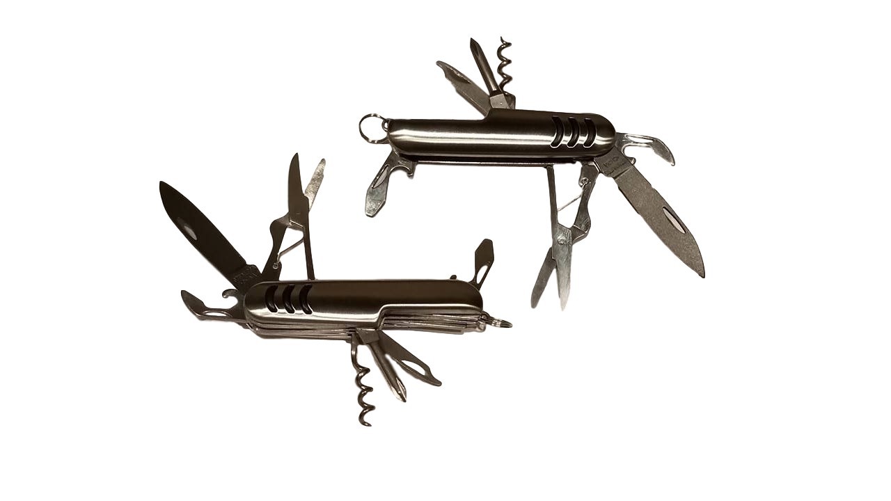 2-Pk Stainless Multi Tools 7-in-1 Pocket Knife Can Opener Corkscrew Scissors