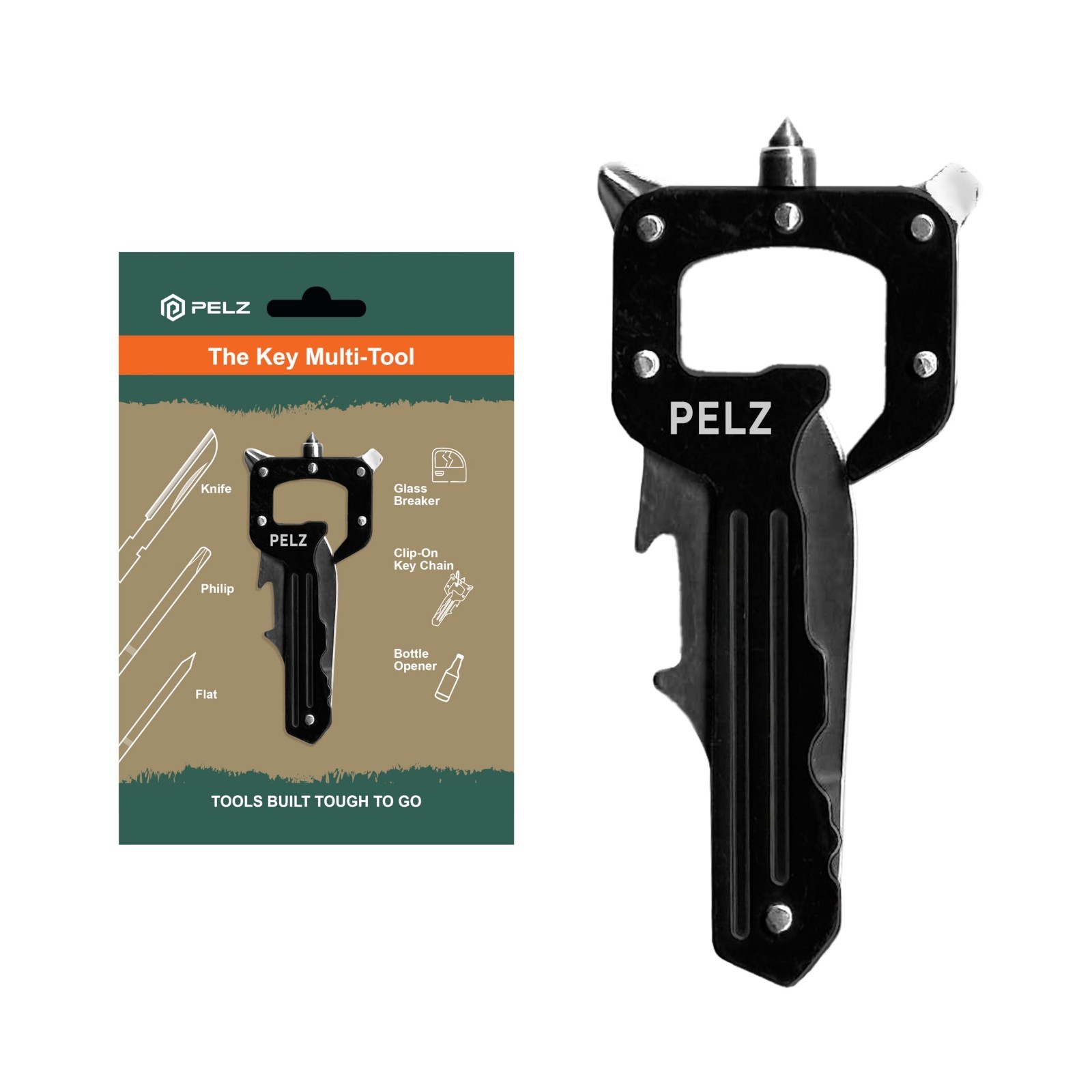 Pelz Tool Black Compact Multi-Tool Carabiner: Screwdrivers, Bottle Opener, Phone