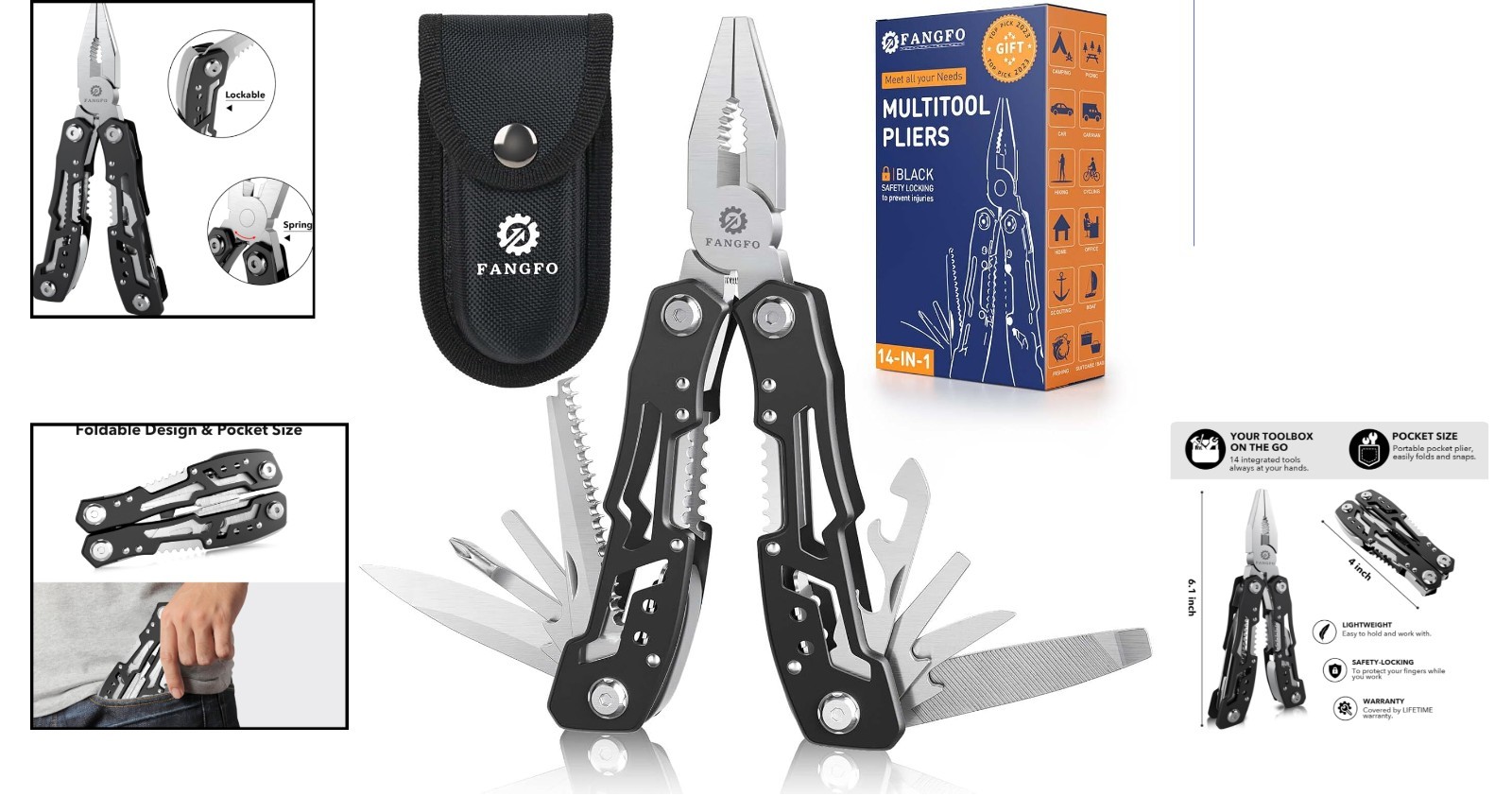 14-In-1 Stainless Steel Multitool with Safety Lock for Camping and Survival